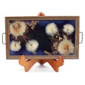 Vintage 1930s Handmade Pressed Wildflower Tray, Wall Hanging, Folk Art
